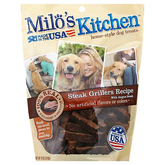 Milos Kitchen Dog Treats Home Style Steak Grillers Recipe With Angus Steak Pouch - 18 Oz