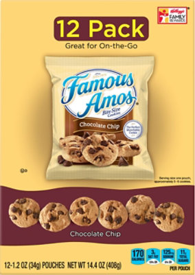  Famous Amos Cookies Chocolate Chip Bite Size - 12-1.2 Oz 