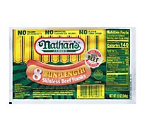 Nathans Famous Beef Franks Skinless Bun Length 8 Count - 12 Oz