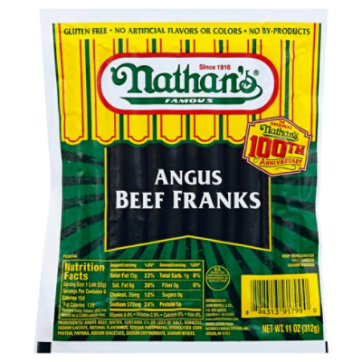 Nathans Famous Beef Franks Angus Dinner Size - 11 Oz