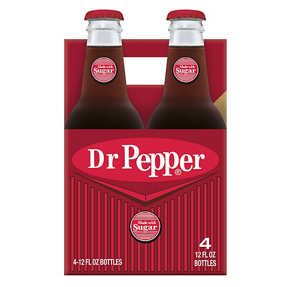 Dr Pepper Made with Sugar 12 fl oz glass bottles 4 pack