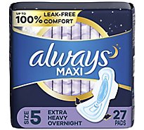 Always Maxi Pads Size 5 Overnight Absorbency Unscented with Wings - 27 Count