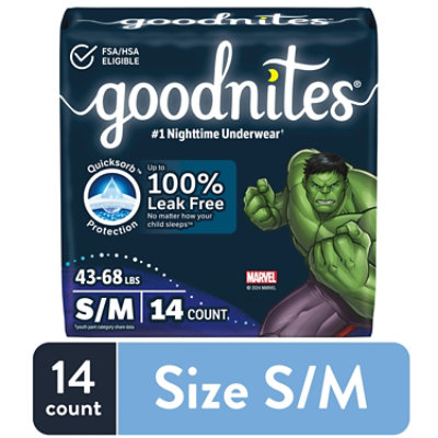 Goodnites Boys' Nighttime Bedwetting Underwear Size S/M (43-68 lbs) - 14 Count - Image 1