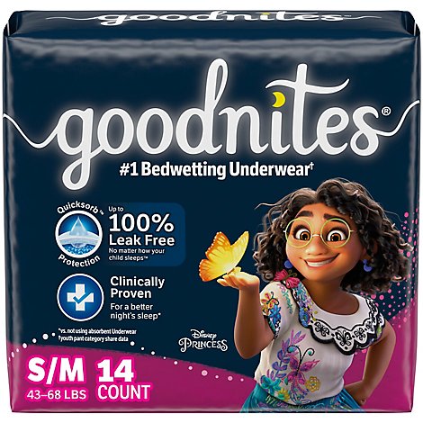 Goodnites Bedwetting Underwear Nighttime For Girls Small/Medium 43 to 68 Lbs - 14 Count