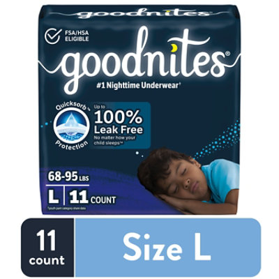 Goodnites Boys' Nighttime Bedwetting Underwear Size Large (68-95 lbs) - 11 Count - Image 1