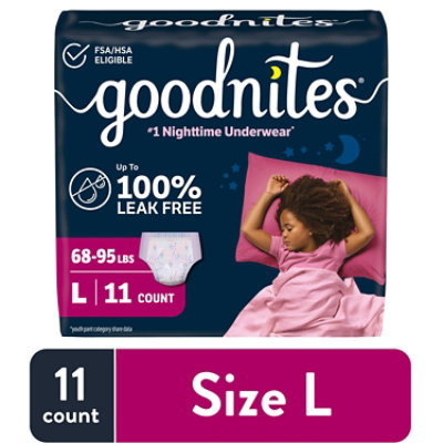Goodnites Girls' Nighttime Bedwetting Underwear Size Large (68-95 lbs) - 11 Count