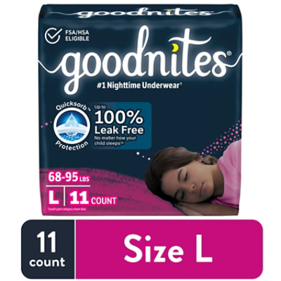 Goodnites Nighttime Bedwetting Underwear for Girls - 11 Count - Image 1