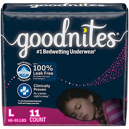 Goodnites Nighttime Bedwetting Underwear for Girls - 11 Count - Image 1