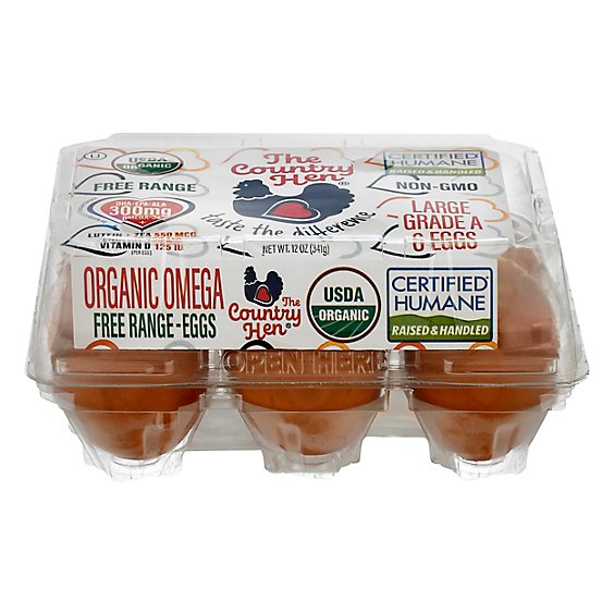 The Country Hen Organic Eggs Omega Free Range Large - 6 Count