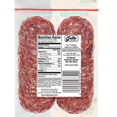 Gallo Salame Deli Thin Sliced All Natural Uncured Salame - 12 Oz