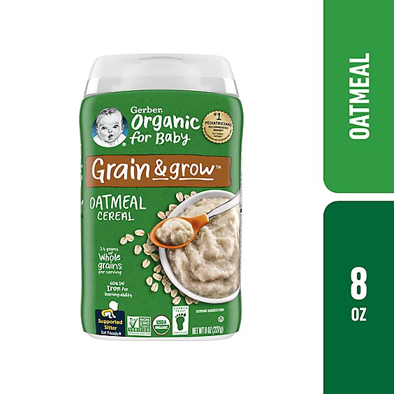 Gerber 2nd Foods Organic for Baby Grain & Grow Oatmeal Baby Cereal Canister - 8 Oz