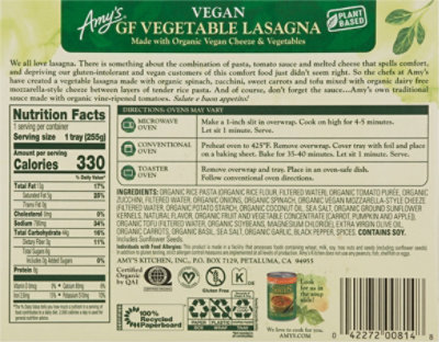 Amy's Gluten Free Dairy Free Vegetable Lasagna - 9 Oz - Image 6