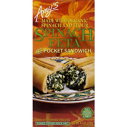 Amys Pocket Sandwich Spinach Feta - 4.5 Oz - Image 2