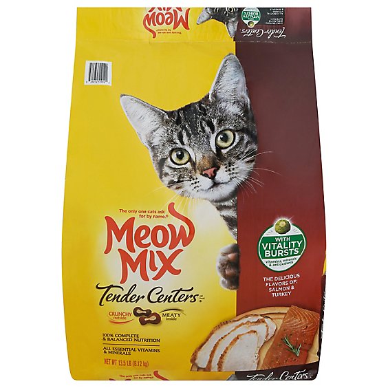 Meow Mix Cat Food Tender Centers 100% Complete Nutrition Salmon & Turkey Vitality Burst - 13.5 Lb