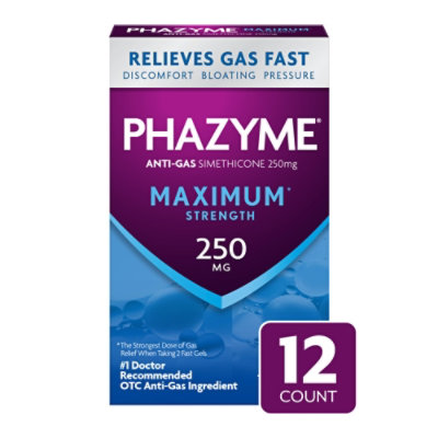 Phazyme Anti-Gas Softgels Maximum Strength 250 mg - 12 Count - Image 1