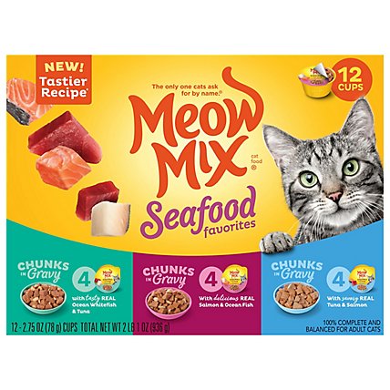 Meow Mix Savory Morsels Cat Food Cups Seafood Favorites Variety Pack - 12-2.75 Oz - Image 3