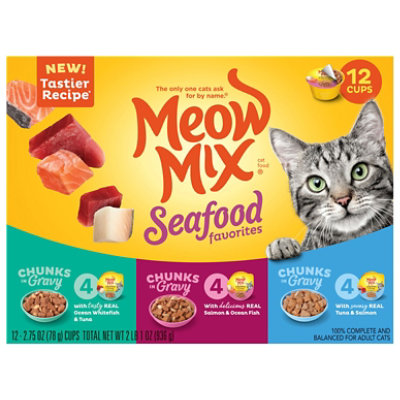 Meow Mix Savory Morsels Cat Food Cups Seafood Favorites Variety Pack - 12-2.75 Oz