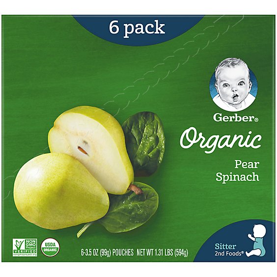 Gerber 2nd Foods Organic Pear Spinach Baby Food Pouch - 6-3.5 Oz