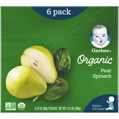 Gerber 2nd Foods Organic Pear Spinach Baby Food Pouch - 6-3.5 Oz - Image 1