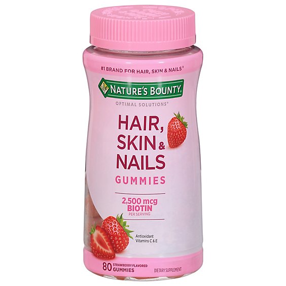 Natures Bounty Optimal Solutions Dietary Supplement Gummies Hair Skin &  Nails - 80 Count - Carrs