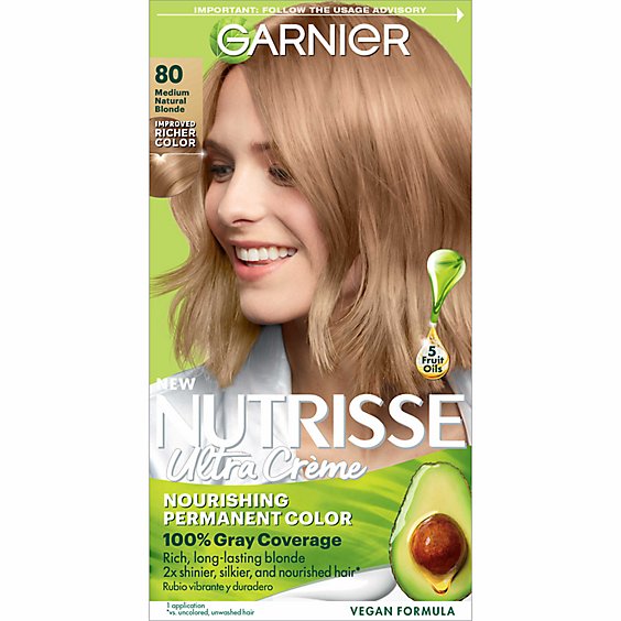 Garnier Nutrisse 80 Medium Natural Blonde Butternut Nourishing Hair Color  Creme Kit - Each - Carrs