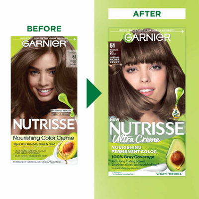 Garnier Nutrisse 51 Medium Ash Brown Cool Tea Nourishing Hair Color Creme Kit - Each - Image 2