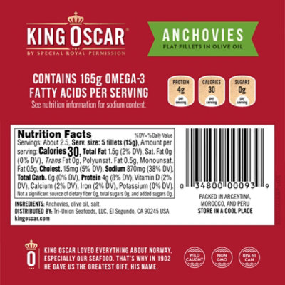 King Oscar Anchovies Flat Fillets in Olive Oil Omega-3 - 2 Oz - Image 7