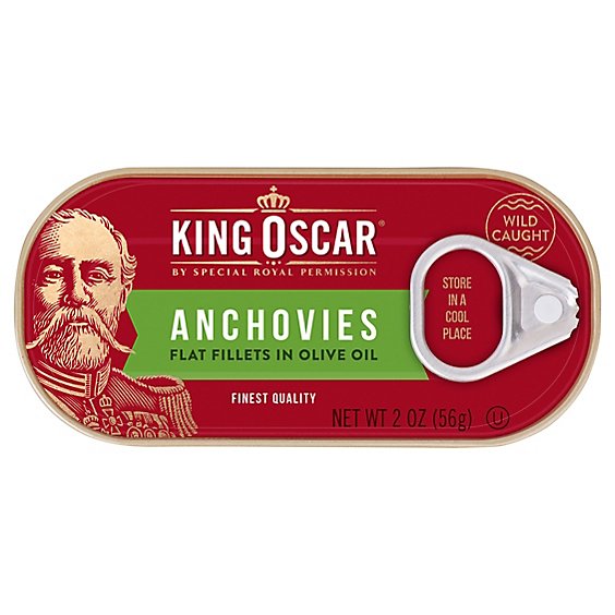 King Oscar Anchovies Flat Fillets in Olive Oil Omega-3 - 2 Oz