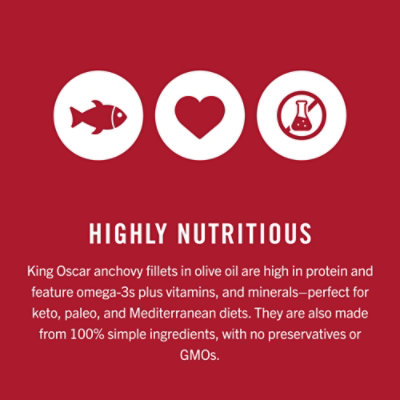 King Oscar Anchovies Flat Fillets in Olive Oil Omega-3 - 2 Oz - Image 5