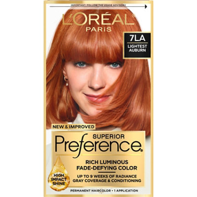 L'Oreal Paris Superior Preference Fade-Defying Permanent Hair Color 7LA Lightest Auburn Kit - Each - Image 1