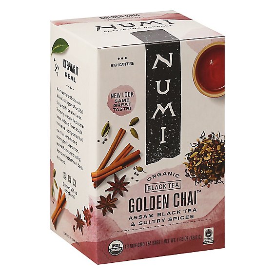 Numi Organic Black Tea Golden Chai 18 Count - 1.65 Oz