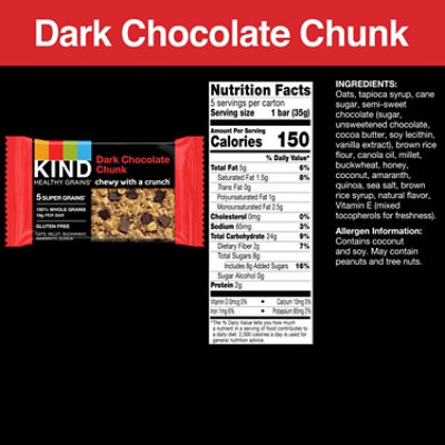 KIND Healthy Grains Granola Bars Dark Chocolate Chunk - 5-1.2 Oz - Image 2