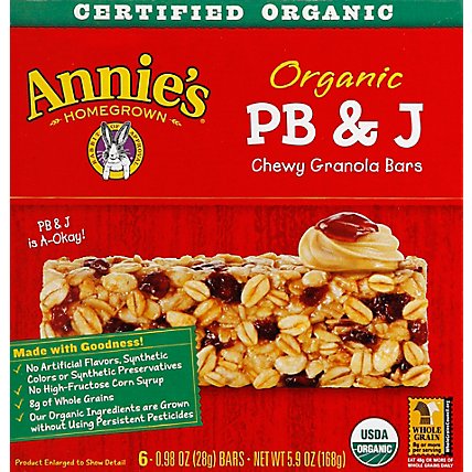Annies Homegrown Granola Bars Organic Chewy PB & J - 6-0.98 Oz - Image 2