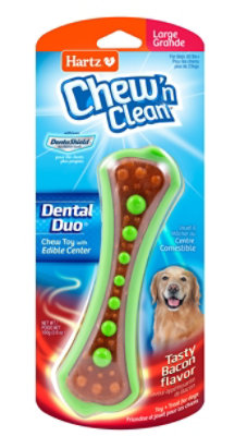 Hartz Chew n Clean Toy Treat For Dogs Bacon Flavor Large Each