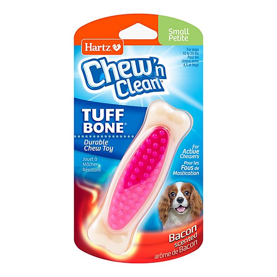 Hartz Chew n Clean Tuff Bone Toy + Treat For Dogs Bacon Scented Small - Each