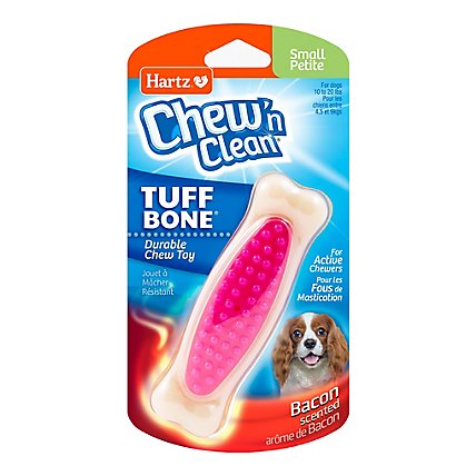 Hartz Chew n Clean Tuff Bone Toy + Treat For Dogs Bacon Scented Small - Each - Image 1