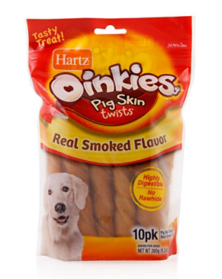 Hartz Oinkies Treats Pig Skin Twists Smoked Bag - 10 Count