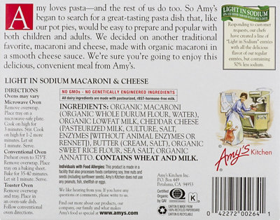 Amys Light Sodium Macaroni & Cheese Made With Organic Pasta - 9 Oz - Image 2