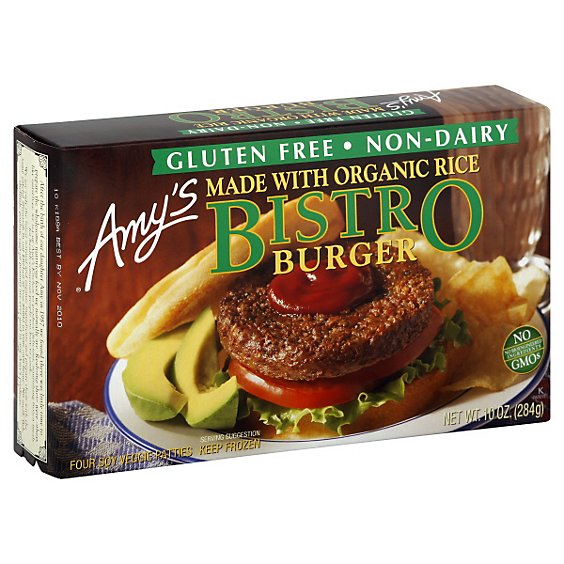 Amys Veggie Burger Bistro Four Soy - 10 Oz