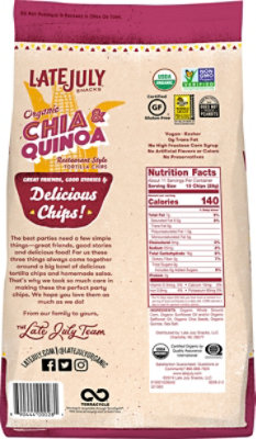 Late July Snacks Tortilla Chips Organic Restaurant Style Chia & Quinoa - 11 Oz - Image 6