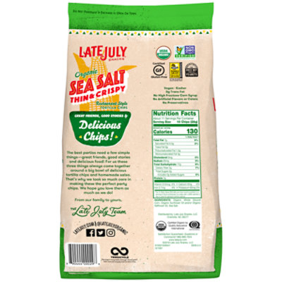 Late July Snacks Tortilla Chips Organic Restaurant Style Sea Salt Thin & Crispy - 11 Oz - Image 7