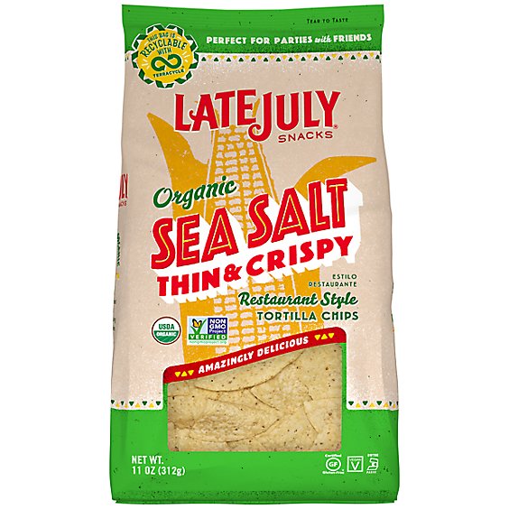 Late July Snacks Tortilla Chips Organic Restaurant Style Sea Salt Thin & Crispy - 11 Oz