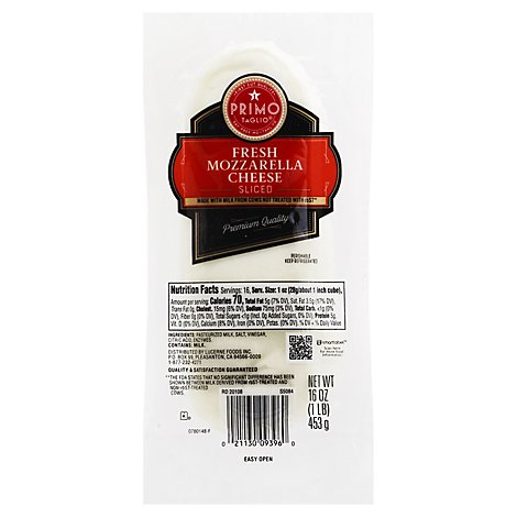 Primo Taglio Cheese Fresh Mozarella Mild & Creamy Sliced - 16 Oz