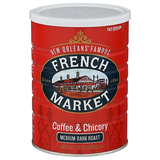 French Market Coffee Medium-Dark Roast Coffee & Chicory - 12 Oz