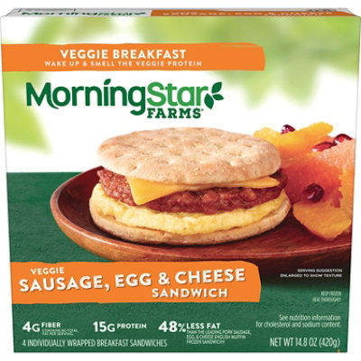 MorningStar Farms Sandwich Plant Based Protein Meatless Sausage Egg and Cheese 4 Count - 14.8 Oz - Image 1