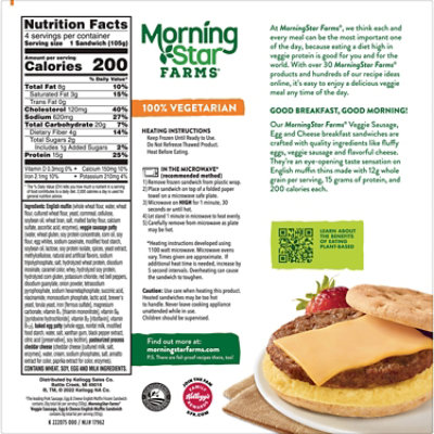 MorningStar Farms Sandwich Plant Based Protein Meatless Sausage Egg and Cheese 4 Count - 14.8 Oz - Image 5