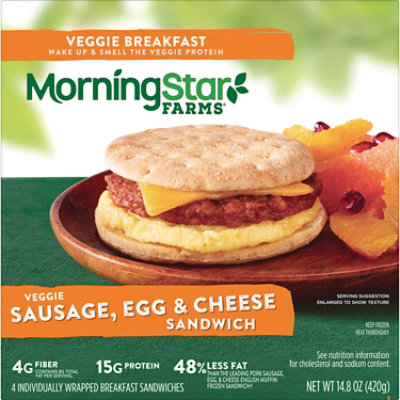 MorningStar Farms Sandwich Plant Based Protein Meatless Sausage Egg and Cheese 4 Count - 14.8 Oz