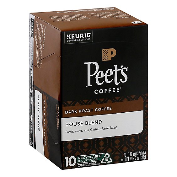 Peet's Coffee House Blend Dark Roast K Cup Pods - 10 Count