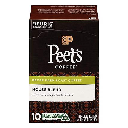 Peet's Coffee Decaf House Blend Dark Roast K Cup Pods - 10 Count - Image 1