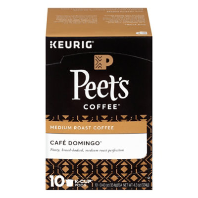 Peet's Cafe Domingo Medium Roast Coffee K Cup Pods - 10 Count